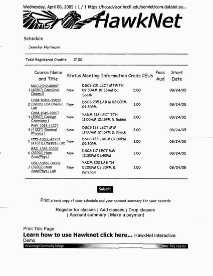 HCC schedule